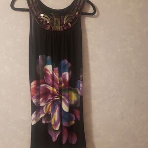 Ronni Nicole Black Dress with Silver and Purple Embellishments